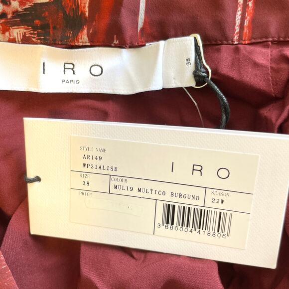 IRO Alise Abstract Print Draped Crepe De Chine Midi Skirt In Burgundy Size 6 New - Picture 10 of 13